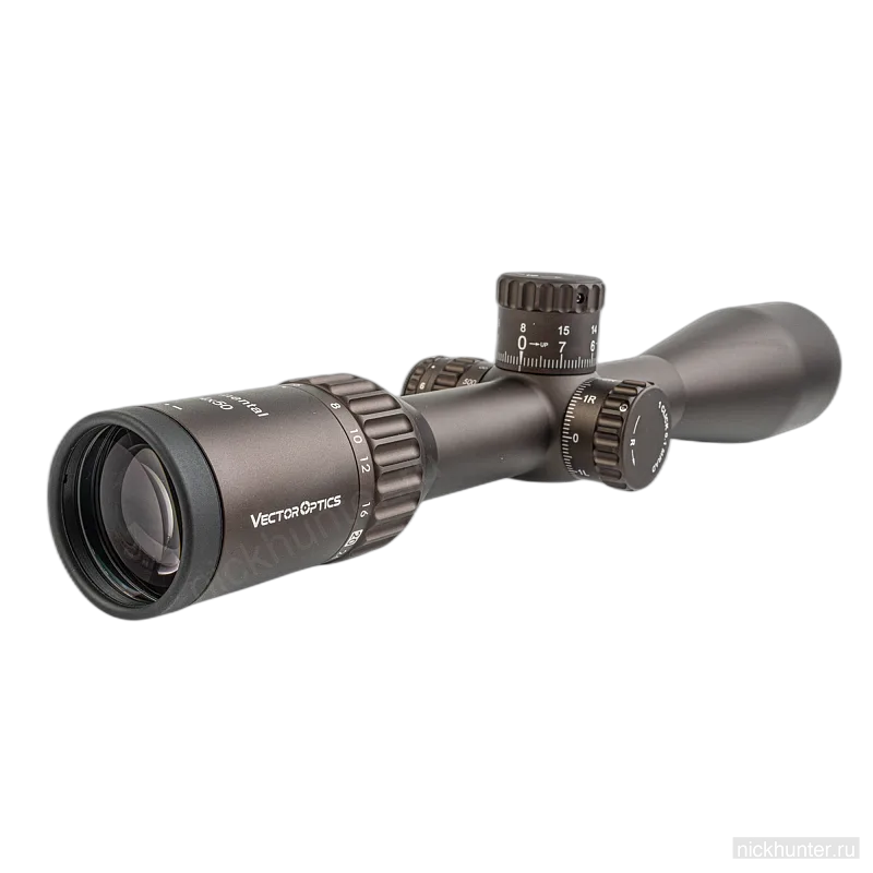 Continental x6 4-24x50 Coyote FDE спереди-сбоку, кольцо кратности в фокусе