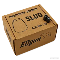 Упаковка Edgun Slug 6.35 мм с двумя пулями, поставленными на крышку