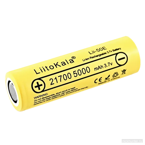 Аккумулятор 21700 LiitoKala Lii-50E 5000 мАч с плоским контактом, вид сбоку