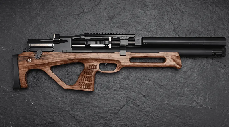 Jager SP Bullpup 6.35 мм полигонал AP — вид слева на тёмном фоне