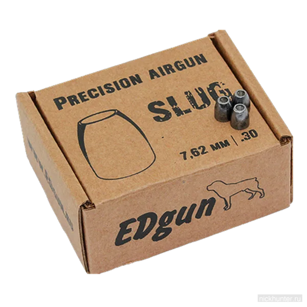 Упаковка Edgun Slug 7.62 мм 3.34 г, пули выставлены на крышке