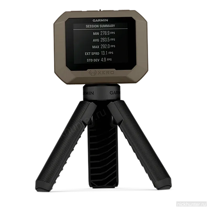 Итоги серии на экране Garmin Xero C1 Pro: минимум, максимум и стандартное отклонение