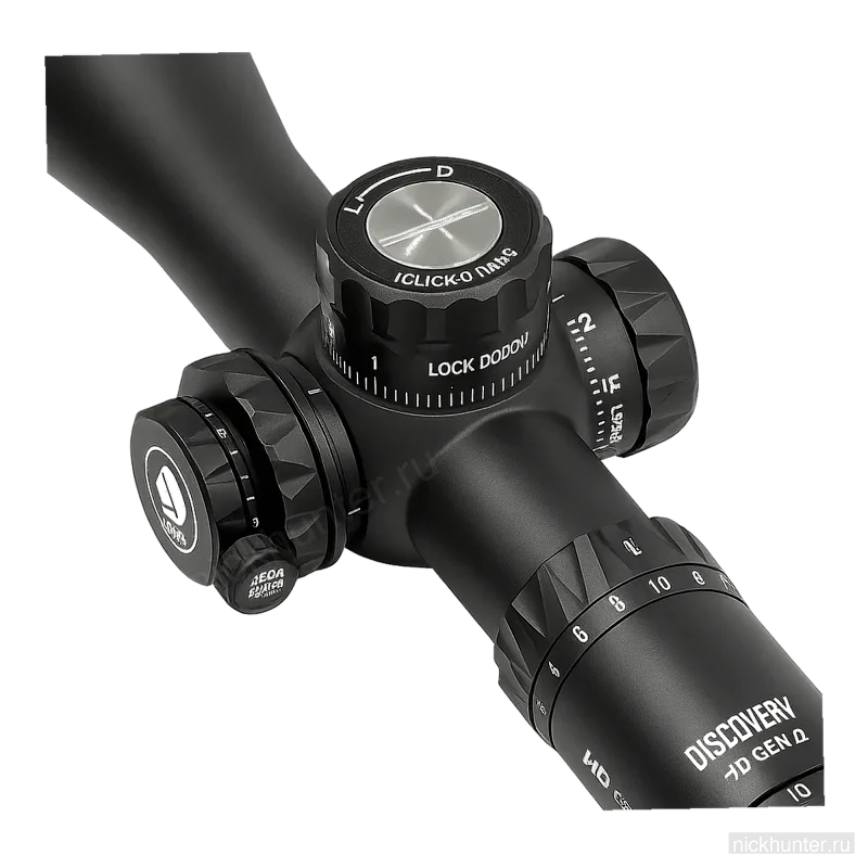 Барабаны Discovery HD GEN2 5-30x56 крупным планом: 1 клик = 0,1 MIL, надпись Lock-Down