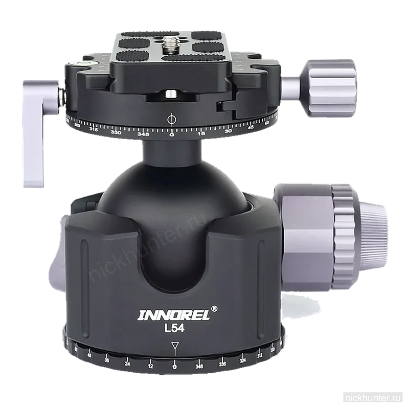 Головка Innorel L54 крупным планом — шкала градусов и рычаг зажима