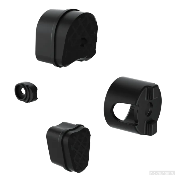 Комплект чёрных пластиковых частей EDgun Леший 2.0, разложенный по деталям
