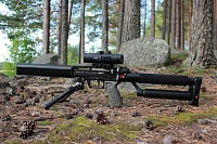 EDgun Леший 2 на лесной подстилке — приклад разложен, сошки выставлены