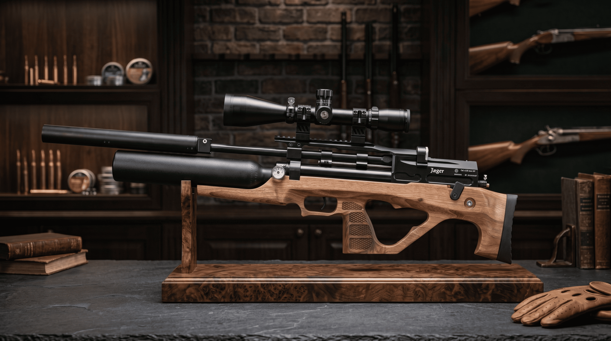 PCP Егерь с передним взводом Jager SP BullPup Колба (6.35 мм, дерево, 590 мм)
