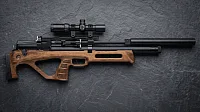 Jager SP Bullpup 6.35 мм полигонал с оптикой на тёмной сланцевой поверхности