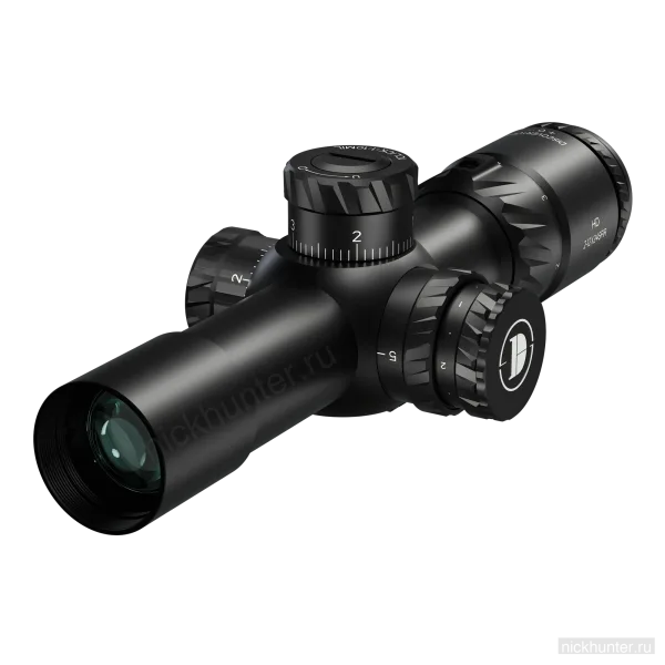 Оптический прицел Discovery HD 2-12x24 SFIR FFP на трубе 30 мм, вид спереди-сбоку