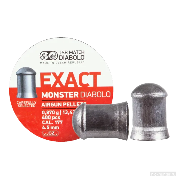 Банка JSB Exact Monster Diabolo 4.5 мм 0.870 г со светлой этикеткой и двумя пулями