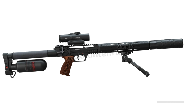 Леший 2 BEGEMOT с карбоновым цевьём — пример сборки с прицелом и сошками