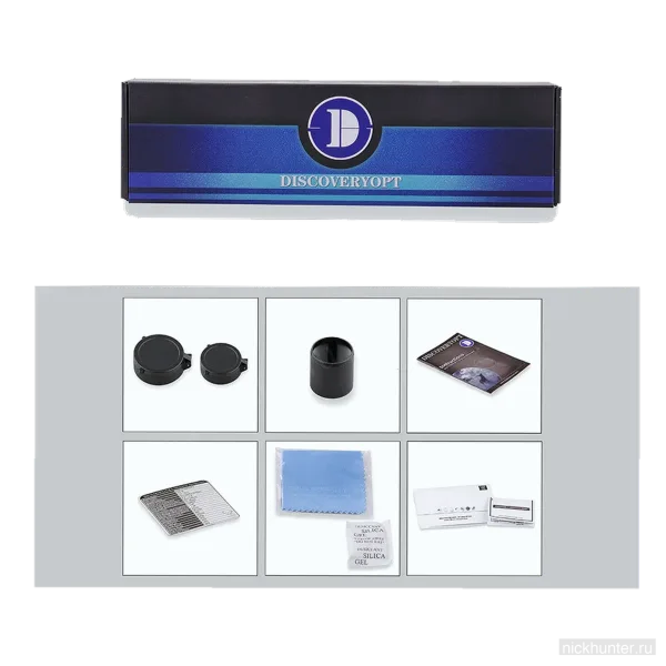 Комплект поставки Discovery HD GEN2 3-12x44: крышки, салфетка, кольца и документы