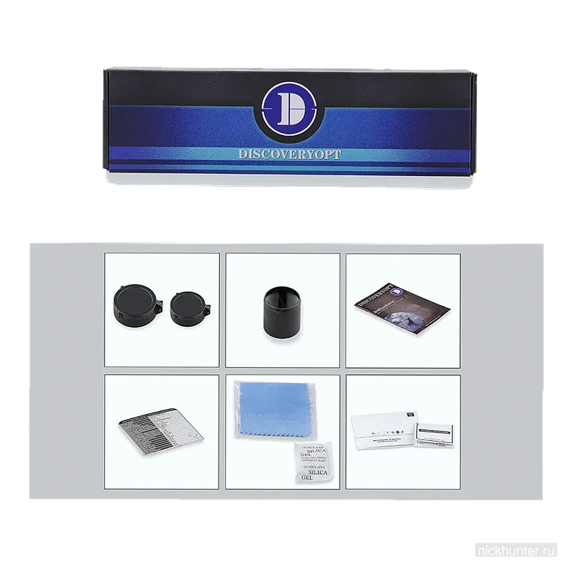 Комплект поставки Discovery HD GEN2 3-12x44: крышки, салфетка, кольца и документы