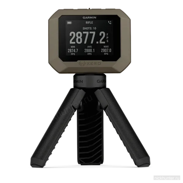 Хронограф Garmin Xero C1 Pro на треноге, на экране скорость 2877 fps