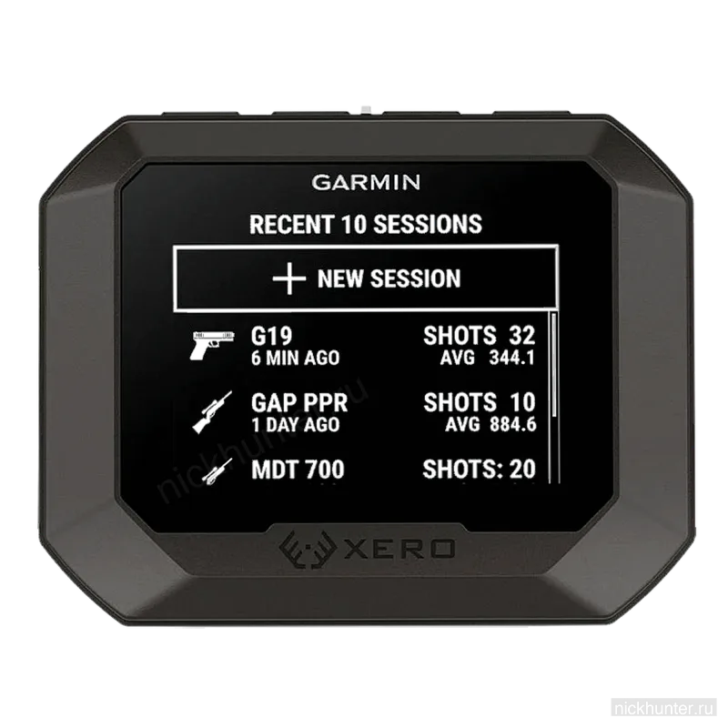 Экран Garmin Xero C2 со списком последних сессий