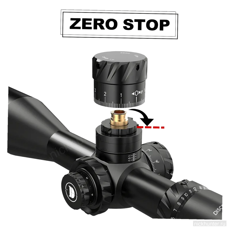 Механизм Zero Stop у Discovery HD GEN2 5-30x56 — барабан снят, видна фиксирующая втулка